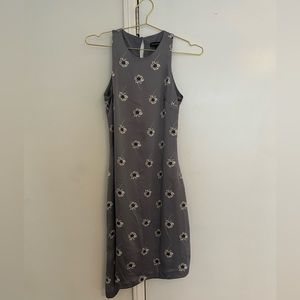 Grey floral asymmetrical hem dress banana republic